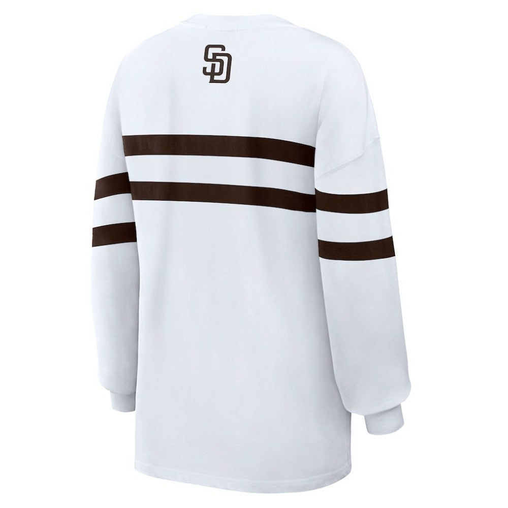 San Diego Padres WEAR by Erin Andrews Women's Oversized Long Sleeve Striped T-Shirt - White T-shirts