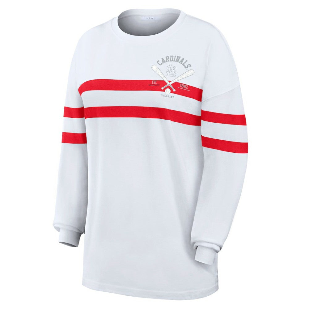 St. Louis Cardinals WEAR by Erin Andrews Women's Oversized Long Sleeve Striped T-Shirt - White T-shirts