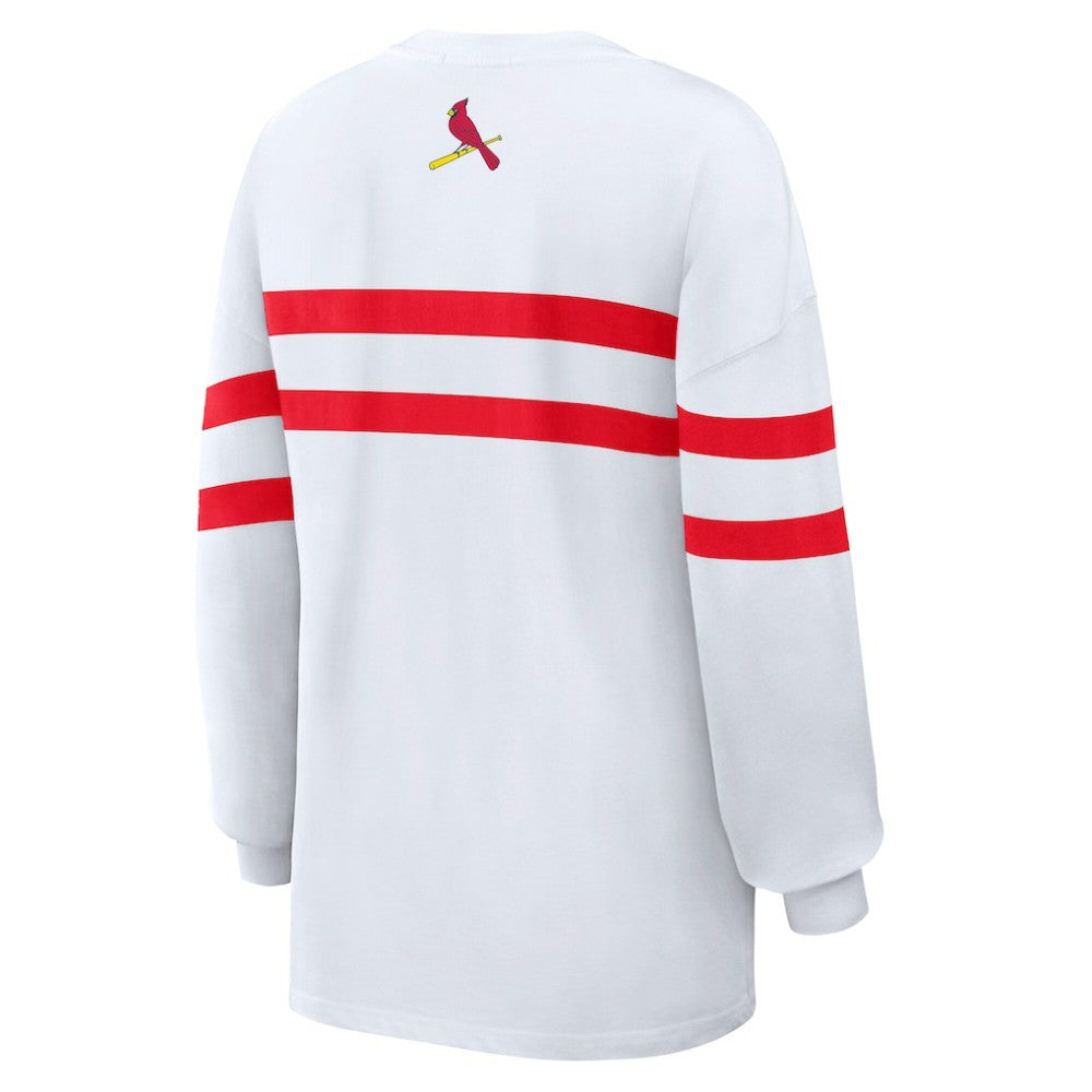 St. Louis Cardinals WEAR by Erin Andrews Women's Oversized Long Sleeve Striped T-Shirt - White T-shirts