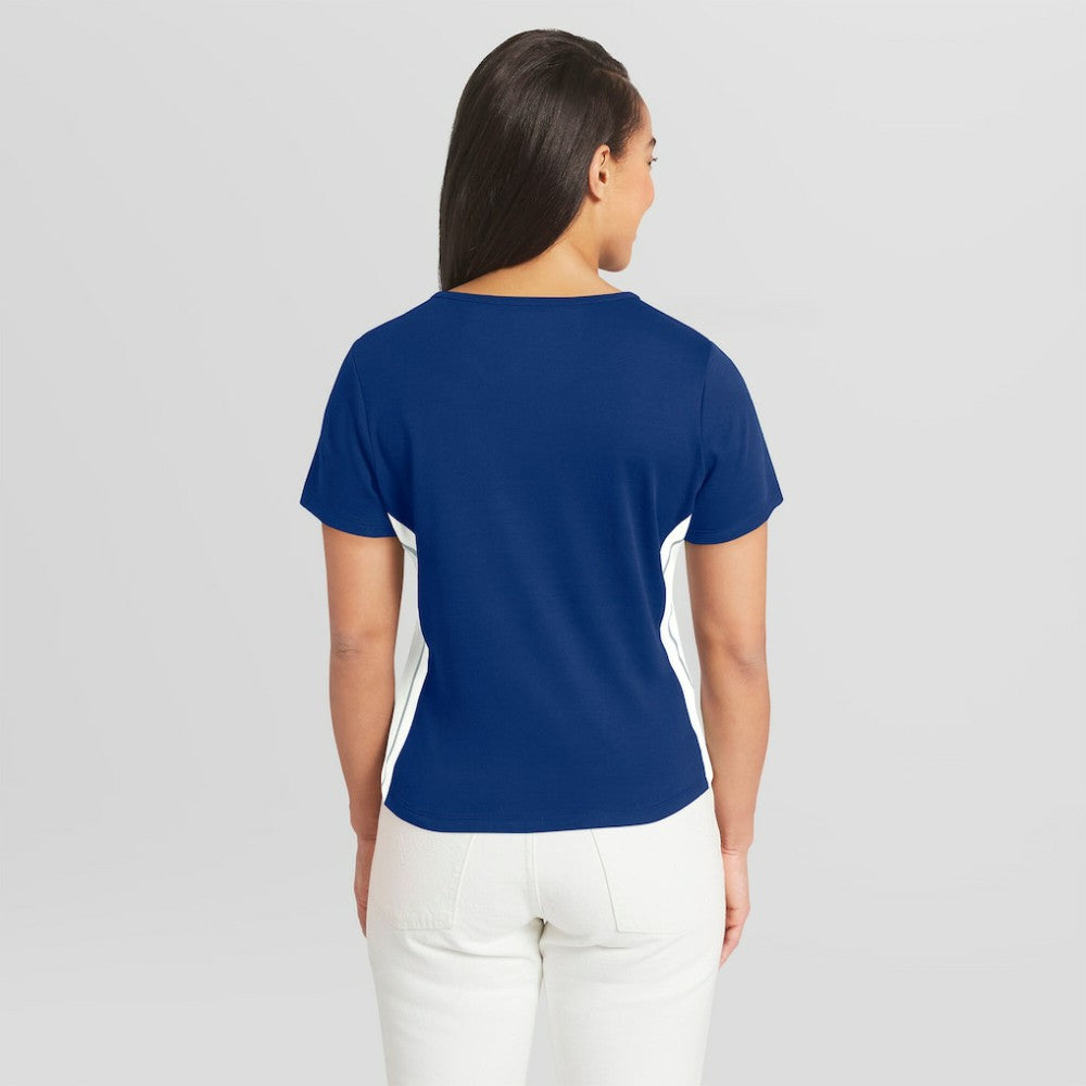 Los Angeles Dodgers WEAR by Erin Andrews Women's Notch Neck Cropped T-Shirt - Royal T-shirts