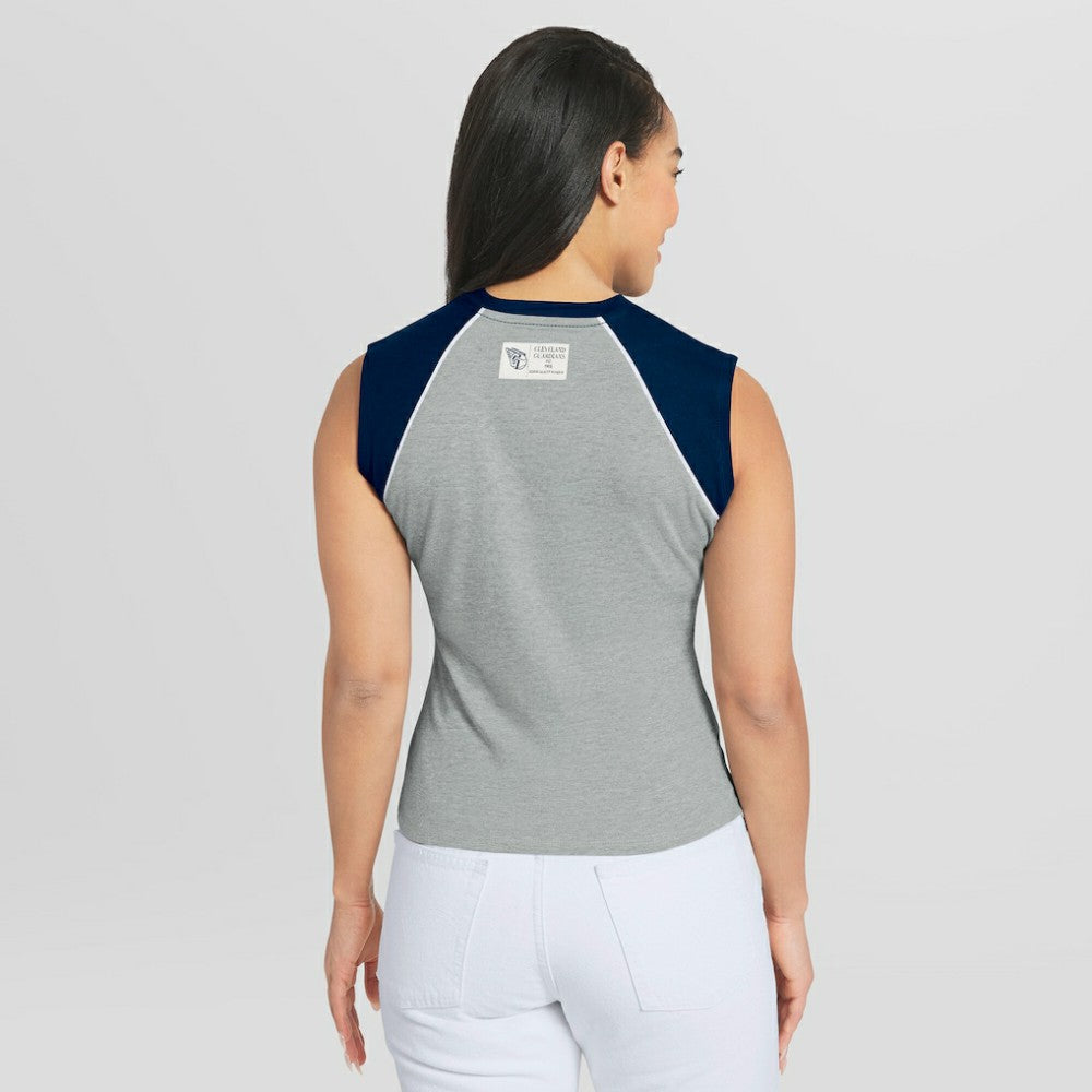 Cleveland Guardians WEAR by Erin Andrews Women's Cropped Raglan Tank Top - Heather Gray Tanks