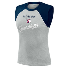 Cleveland Guardians WEAR by Erin Andrews Women's Cropped Raglan Tank Top - Heather Gray Tanks