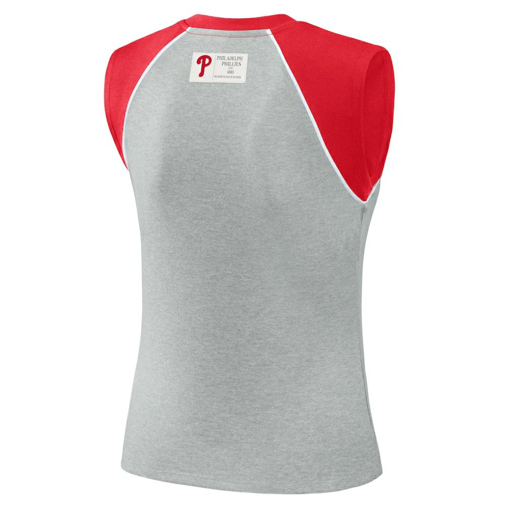 Philadelphia Phillies WEAR by Erin Andrews Women's Cropped Raglan Tank Top - Heather Gray Tanks