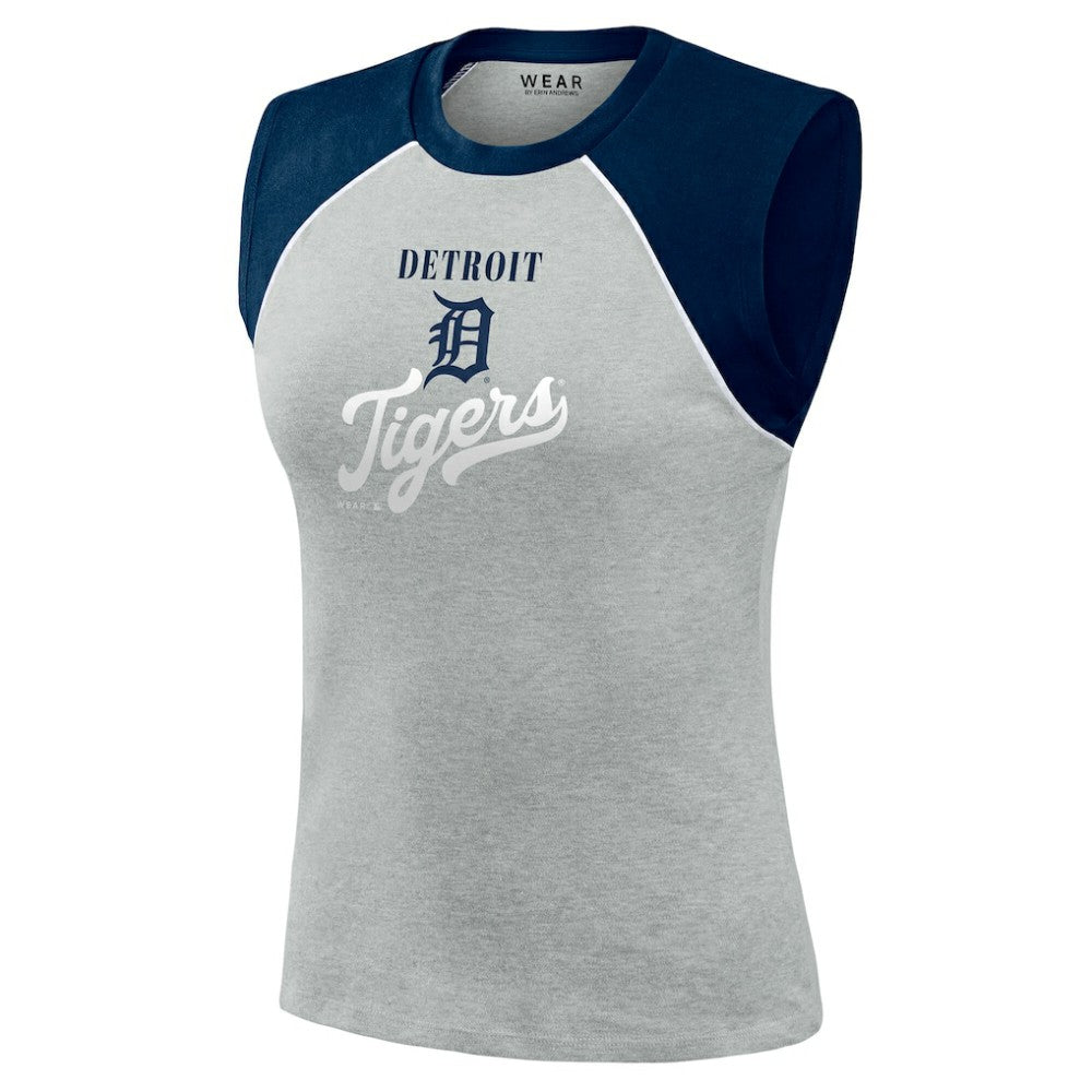Detroit Tigers WEAR by Erin Andrews Women's Cropped Raglan Tank Top - Heather Gray Tanks