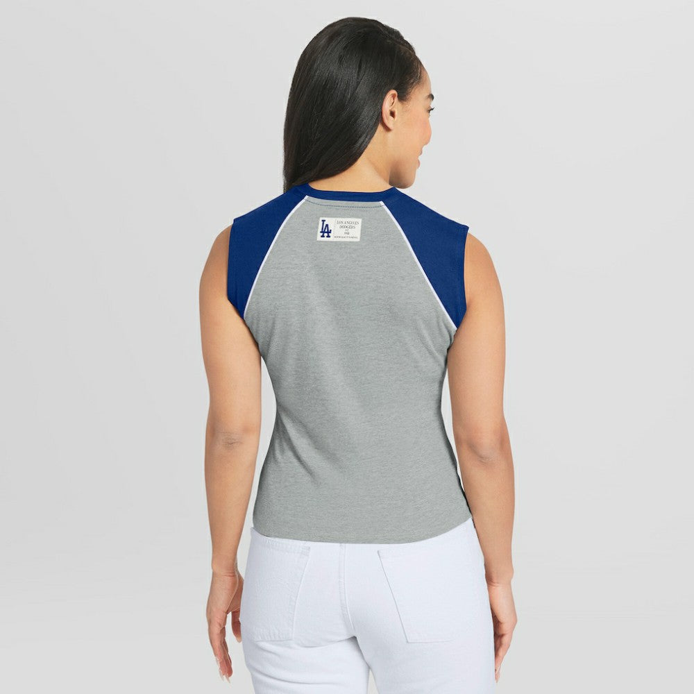 Los Angeles Dodgers WEAR by Erin Andrews Women's Cropped Raglan Tank Top - Heather Gray Tanks