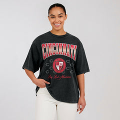 Cincinnati Reds WEAR by Erin Andrews Women's Oversized Boyfriend T-Shirt - Black T-shirts