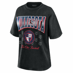 Minnesota Twins WEAR by Erin Andrews Women's Oversized Boyfriend T-Shirt - Black T-shirts