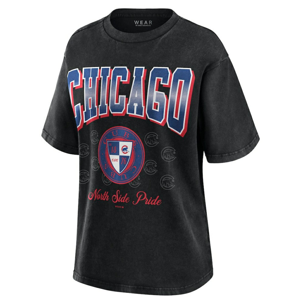 Chicago Cubs WEAR by Erin Andrews Women's Oversized Boyfriend T-Shirt - Black T-shirts