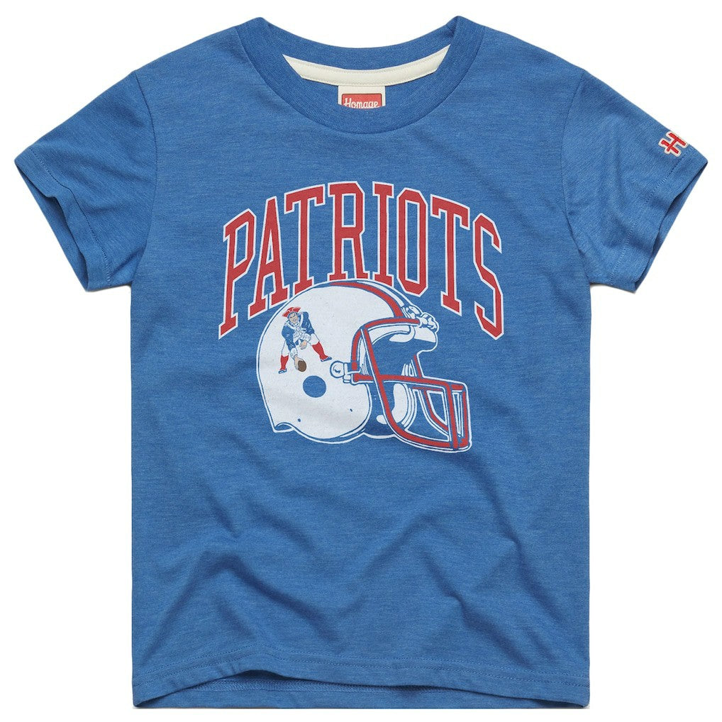 New England Patriots Homage Youth Helmet Retro Tri-Blend T-Shirt - Royal T-shirts