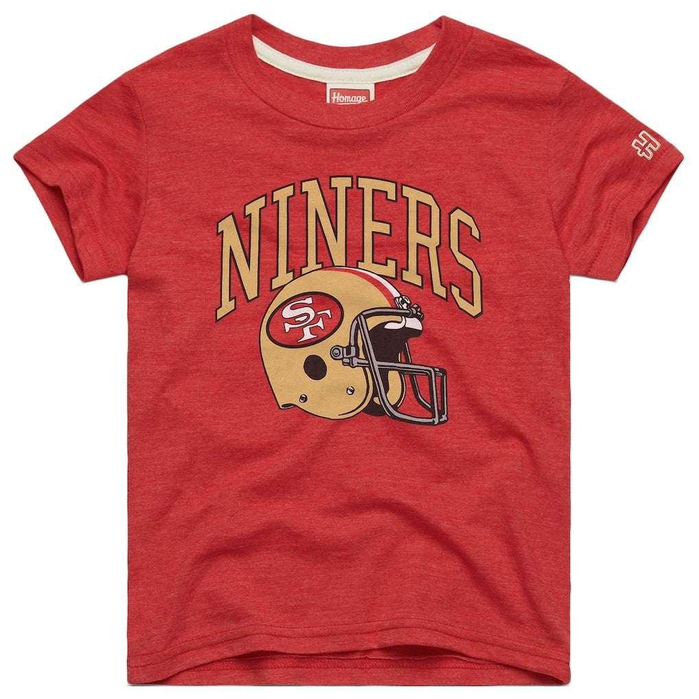 San Francisco 49ers Homage Youth Helmet Retro Tri-Blend T-Shirt - Scarlet T-shirts