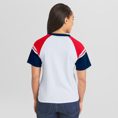 Atlanta Braves WEAR by Erin Andrews Women's Striped Raglan T-Shirt - White T-shirts