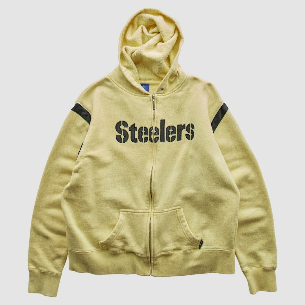 Pittsburgh Steelers Reebok 2000s Hooded Full Zip Sweatshirt - Yellow Sweatshirts
