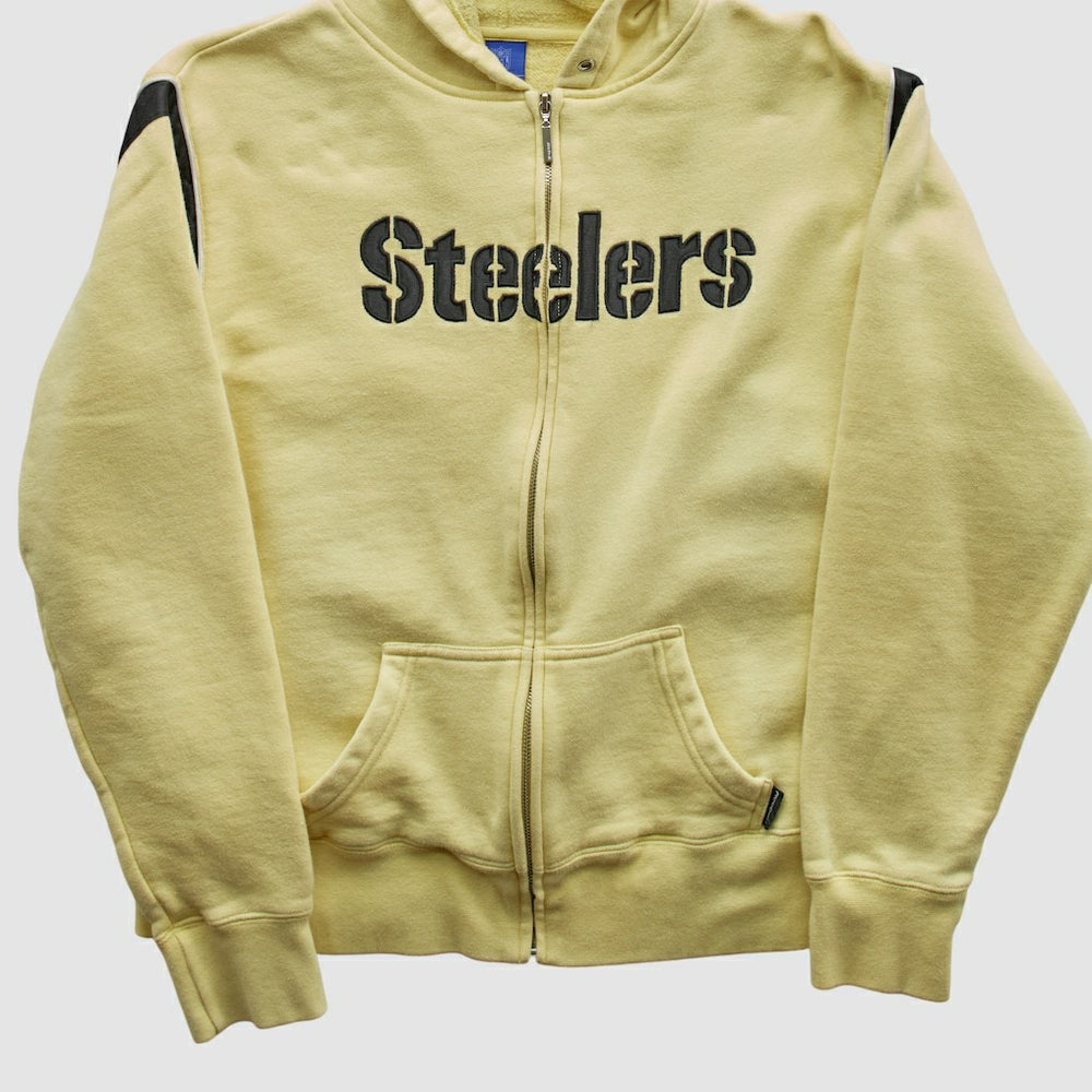 Pittsburgh Steelers Reebok 2000s Hooded Full Zip Sweatshirt - Yellow Sweatshirts