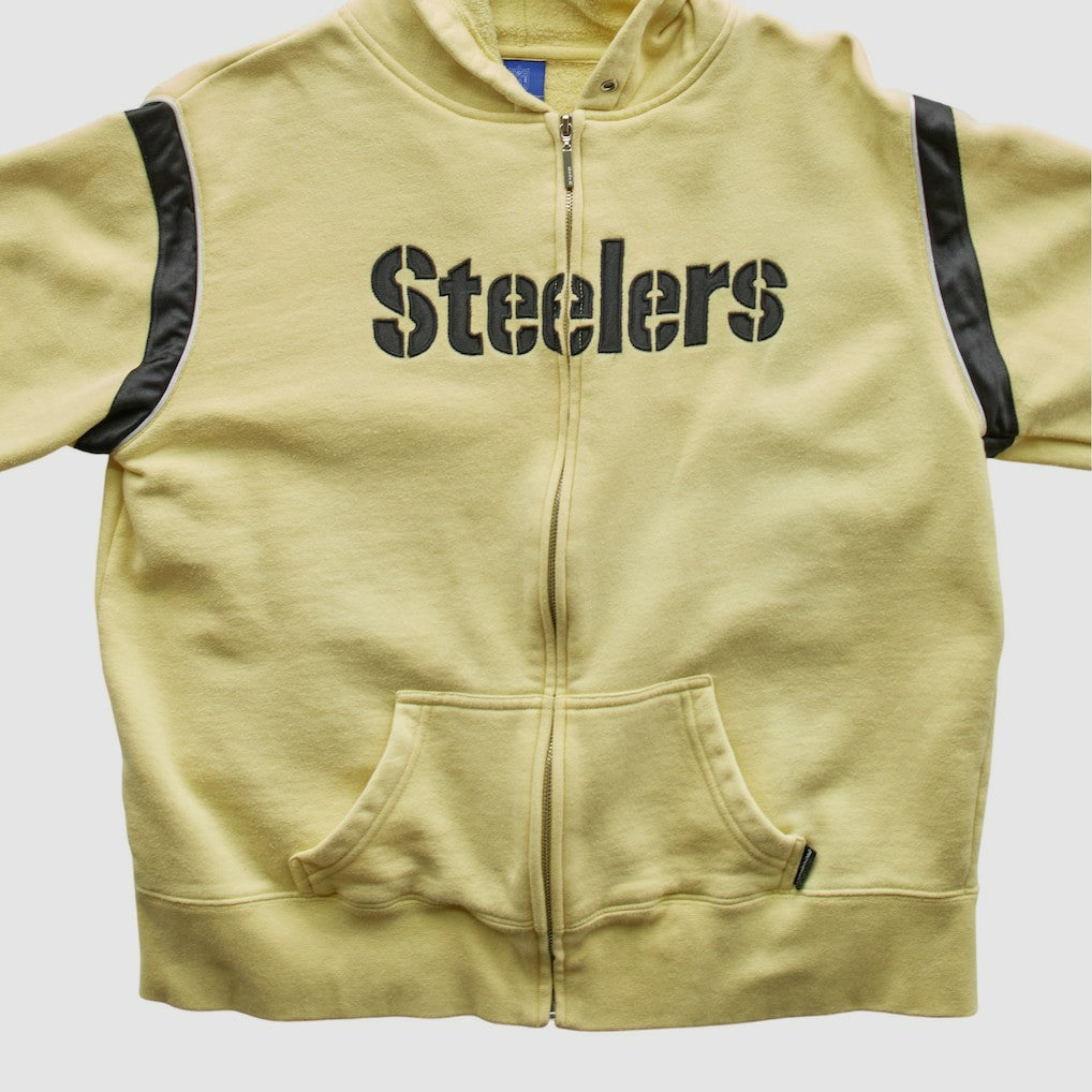 Pittsburgh Steelers Reebok 2000s Hooded Full Zip Sweatshirt - Yellow Sweatshirts