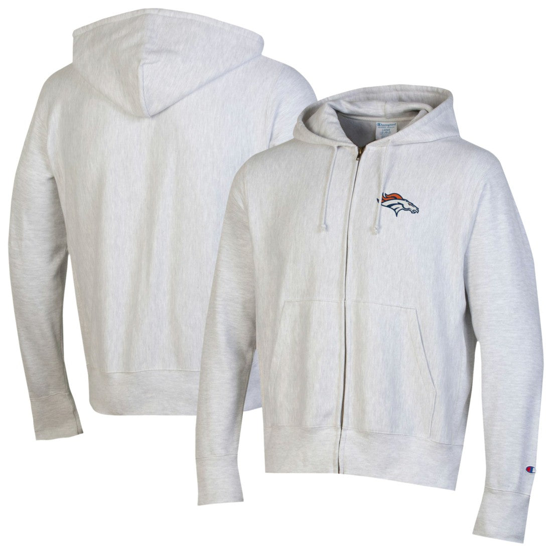 Denver Broncos Champion Reverse Weave Full-Zip Hoodie - Gray Hoodies