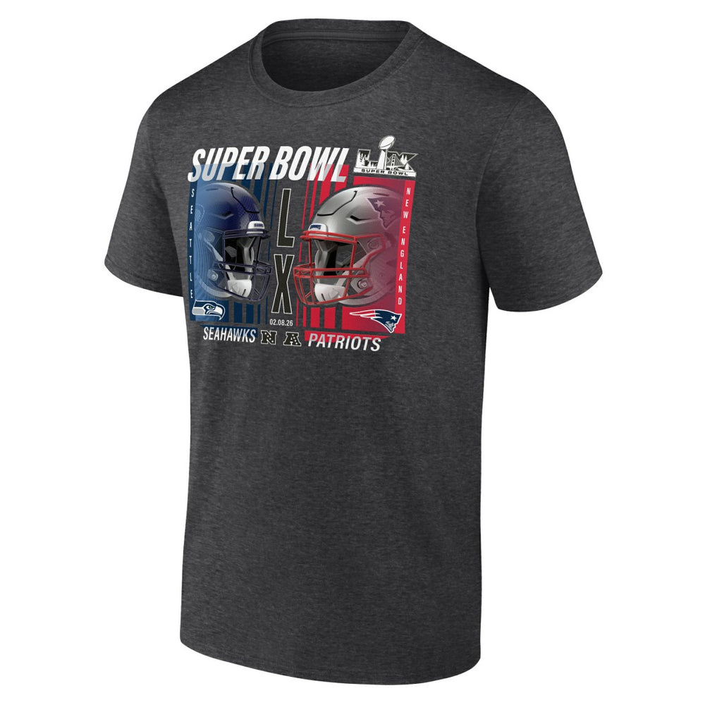 New England Patriots vs. Seattle Seahawks Super Bowl LX Big & Tall Final Battle Dueling T-Shirt - Heather Charcoal T-shirts