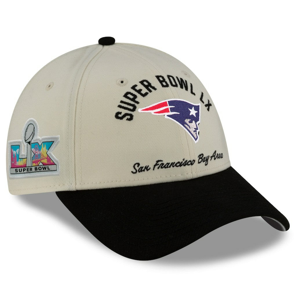New England Patriots New Era Super Bowl LX 9FORTY Adjustable Hat - Cream/Black Hats