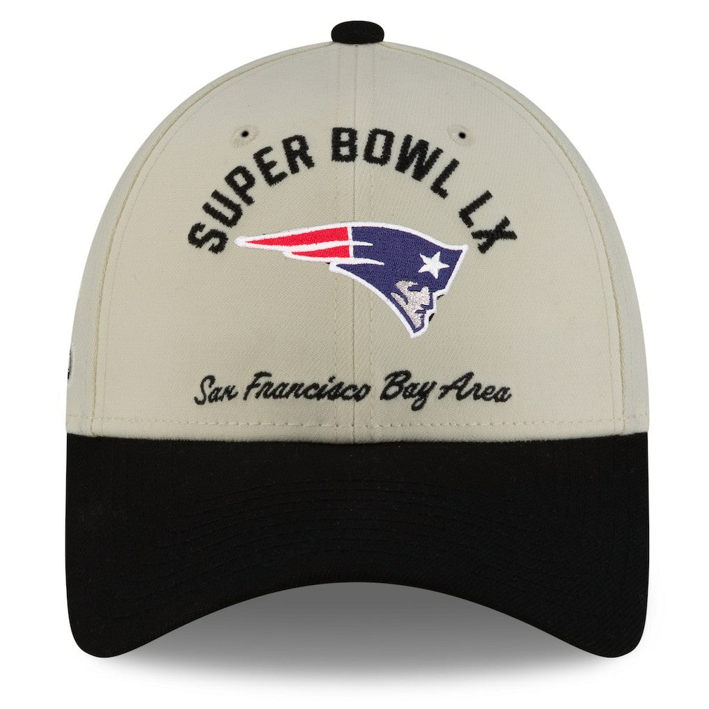 New England Patriots New Era Super Bowl LX 9FORTY Adjustable Hat - Cream/Black Hats