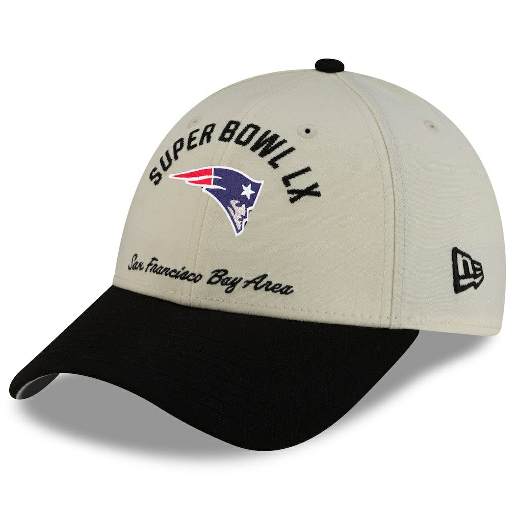 New England Patriots New Era Super Bowl LX 9FORTY Adjustable Hat - Cream/Black Hats