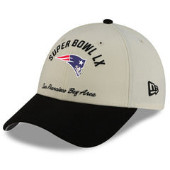 New England Patriots New Era Super Bowl LX 9FORTY Adjustable Hat - Cream/Black Hats