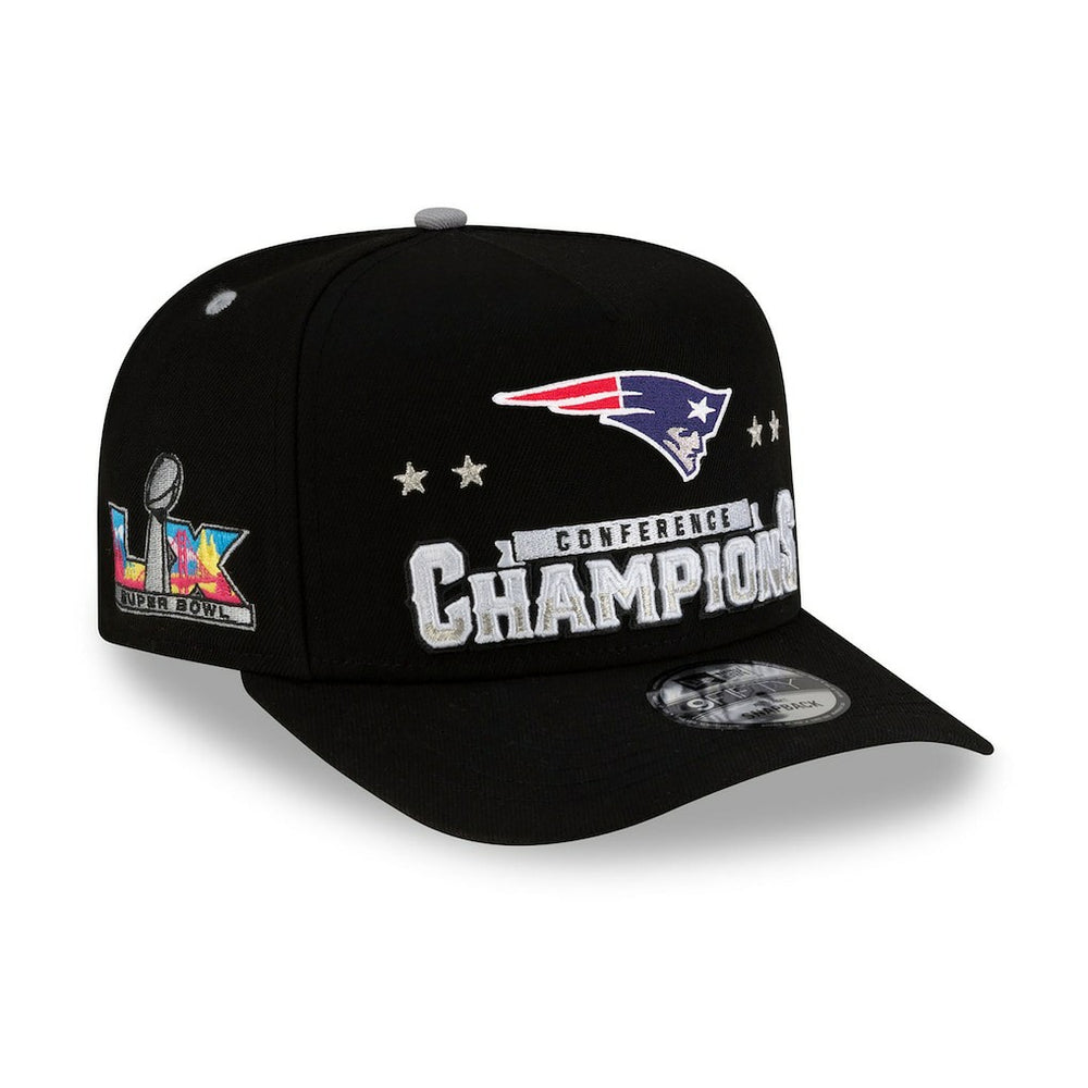 New England Patriots New Era 2025 AFC Champions Locker Room Trophy Collection A-Frame 9FIFTY Snapback Hat - Black Hats