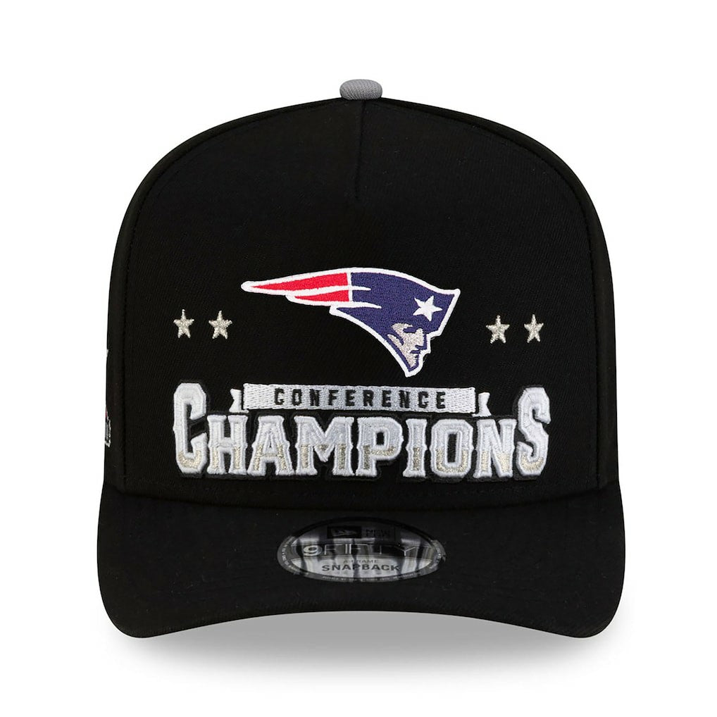 New England Patriots New Era 2025 AFC Champions Locker Room Trophy Collection A-Frame 9FIFTY Snapback Hat - Black Hats