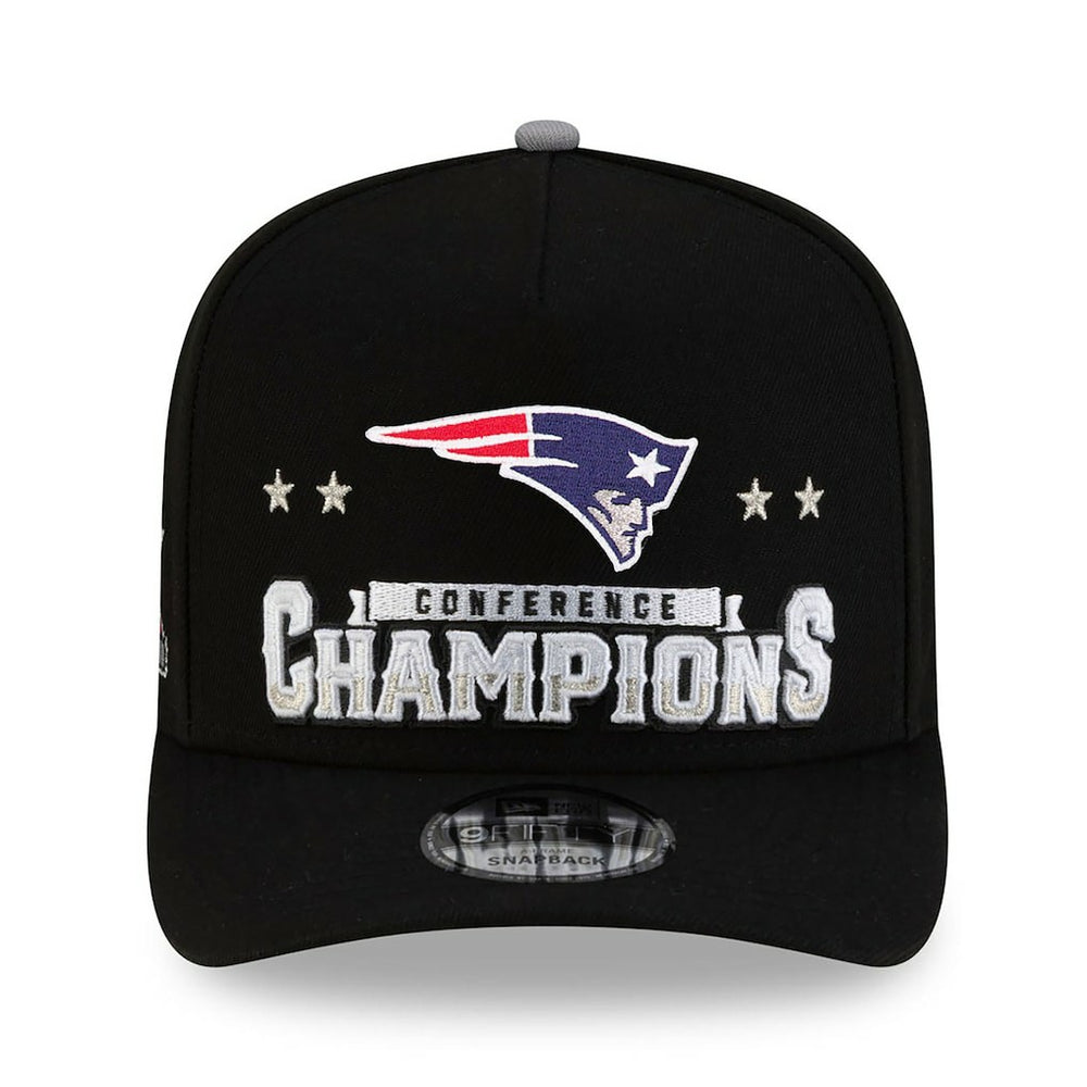 New England Patriots New Era 2025 AFC Champions Locker Room Trophy Collection A-Frame 9FIFTY Snapback Hat - Black Hats