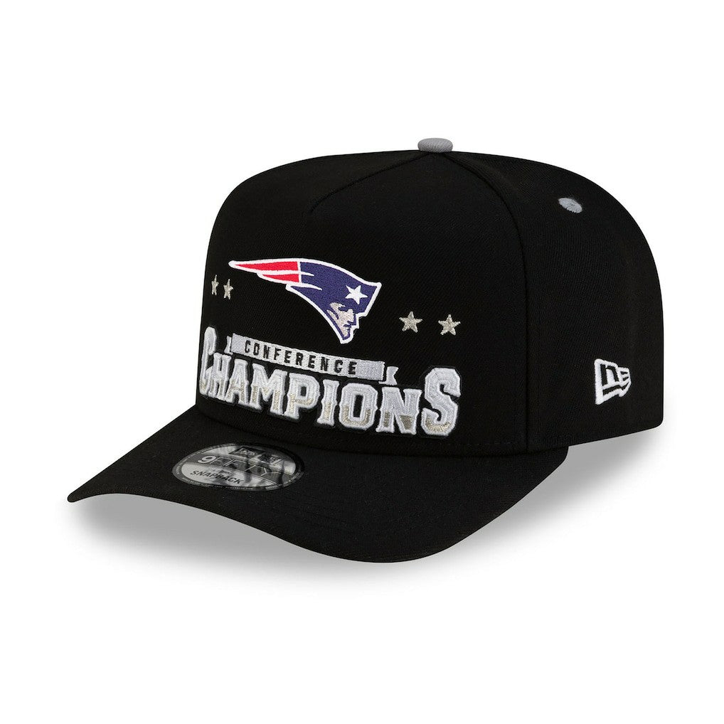 New England Patriots New Era 2025 AFC Champions Locker Room Trophy Collection A-Frame 9FIFTY Snapback Hat - Black Hats
