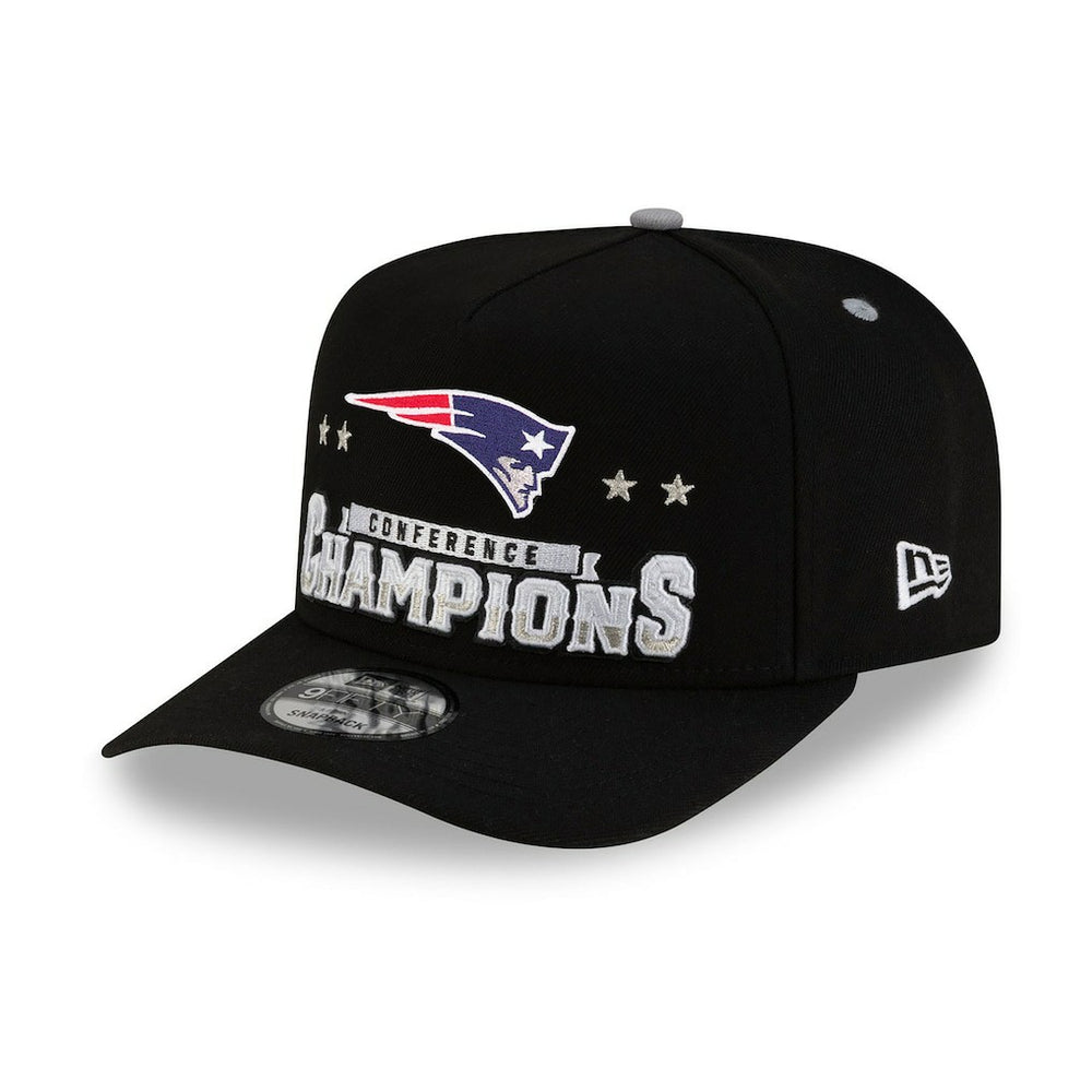 New England Patriots New Era 2025 AFC Champions Locker Room Trophy Collection A-Frame 9FIFTY Snapback Hat - Black Hats
