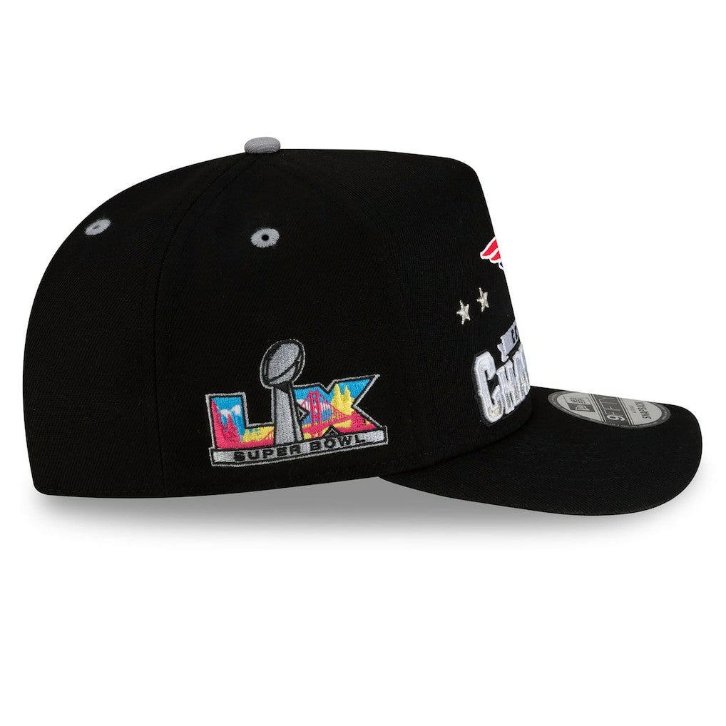 New England Patriots New Era 2025 AFC Champions Locker Room Trophy Collection A-Frame 9FIFTY Snapback Hat - Black Hats