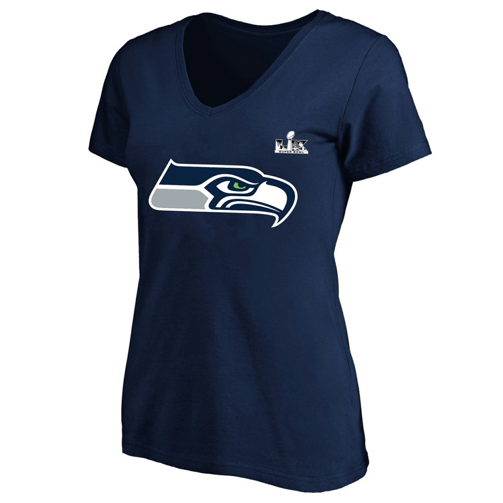 Jaxon Smith-Njigba Seattle Seahawks Women's Super Bowl LX Patch Plus Size Name & Number V-Neck T-Shirt - College Navy T-shirts