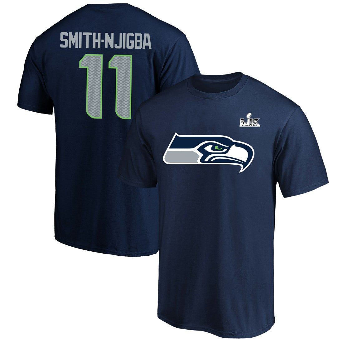 Jaxon Smith-Njigba Seattle Seahawks Super Bowl LX Patch Big & Tall Name & Number T-Shirt - College Navy T-shirts