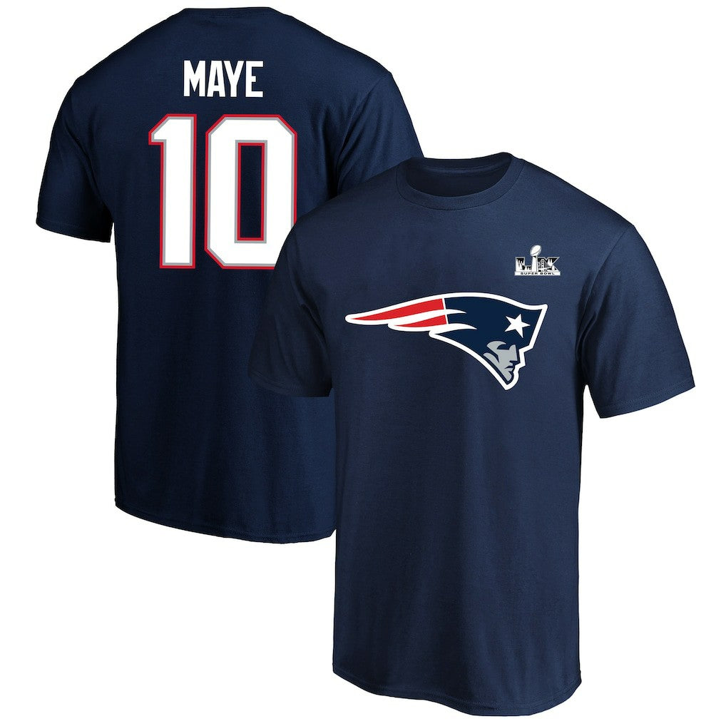 Drake Maye New England Patriots Super Bowl LX Patch Big & Tall Name & Number T-Shirt - Navy T-shirts