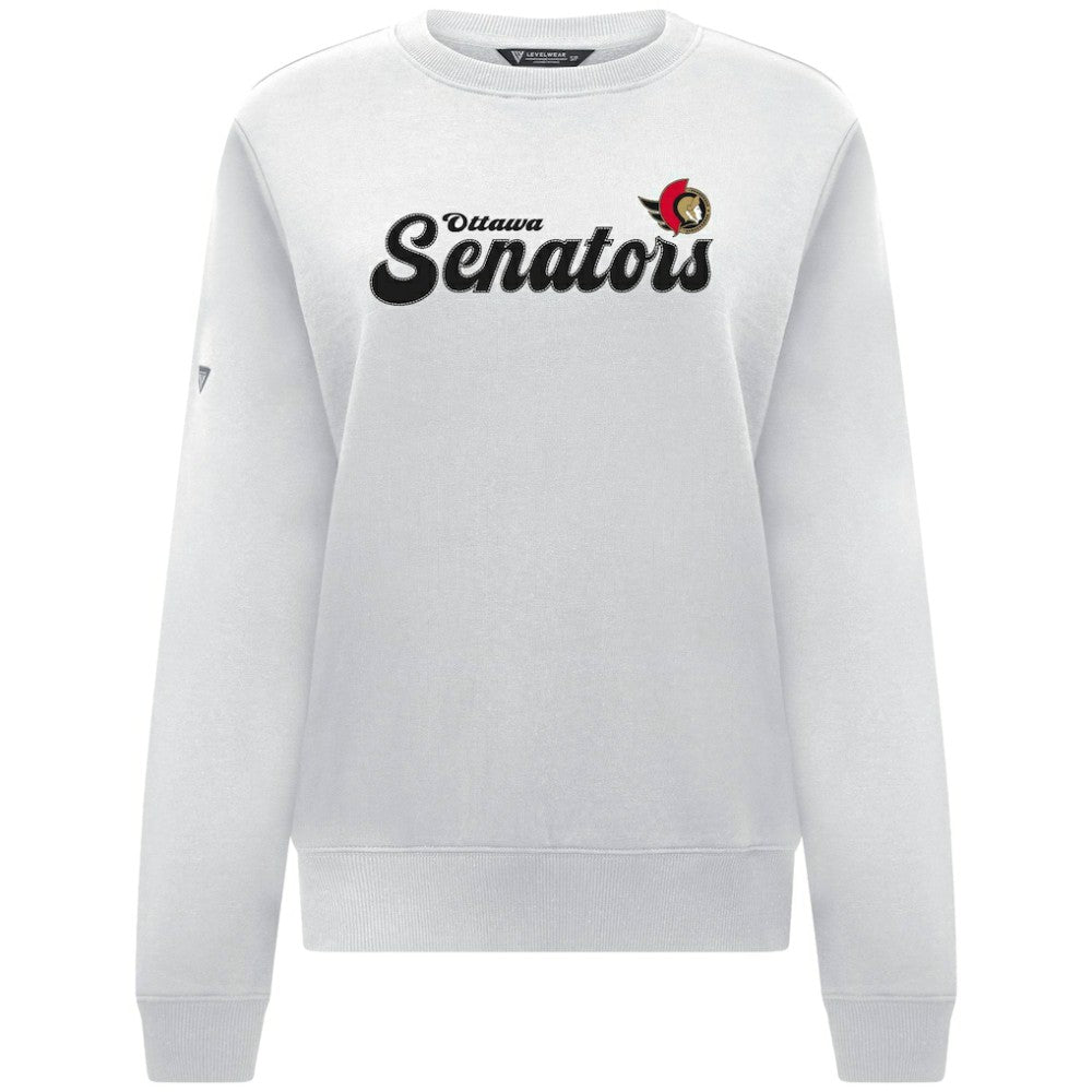 Ottawa Senators Levelwear Women's Yvette Big Script Tri-Blend Sweatshirt - White | US 203809126
