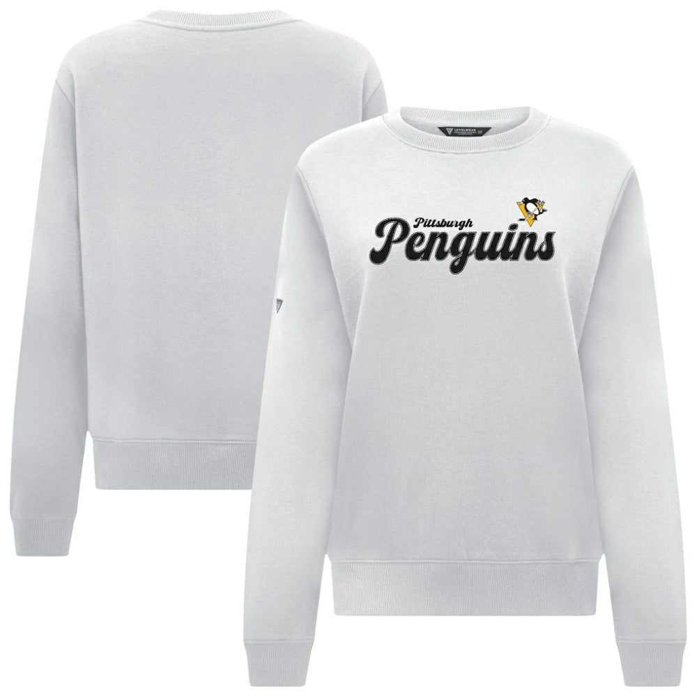 Pittsburgh Penguins Levelwear Women's Yvette Big Script Tri-Blend Sweatshirt - White | US 203809128