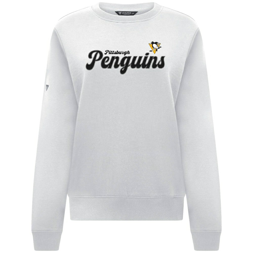 Pittsburgh Penguins Levelwear Women's Yvette Big Script Tri-Blend Sweatshirt - White | US 203809128