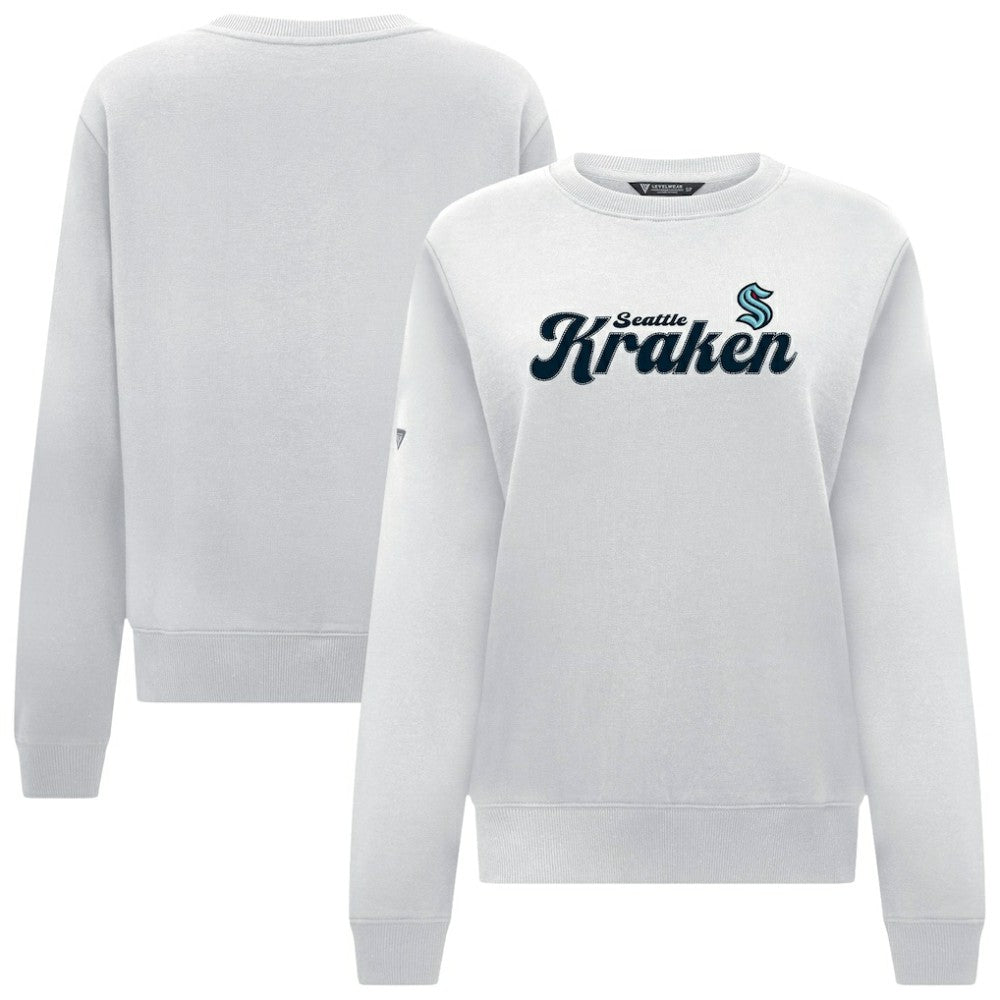 Seattle Kraken Levelwear Women's Yvette Big Script Tri-Blend Sweatshirt - White | US 203809130