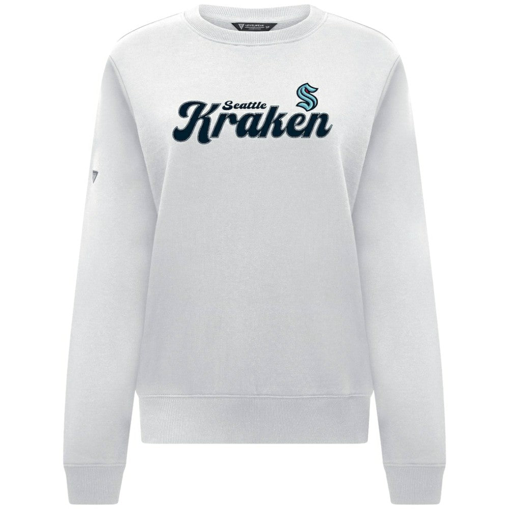 Seattle Kraken Levelwear Women's Yvette Big Script Tri-Blend Sweatshirt - White | US 203809130