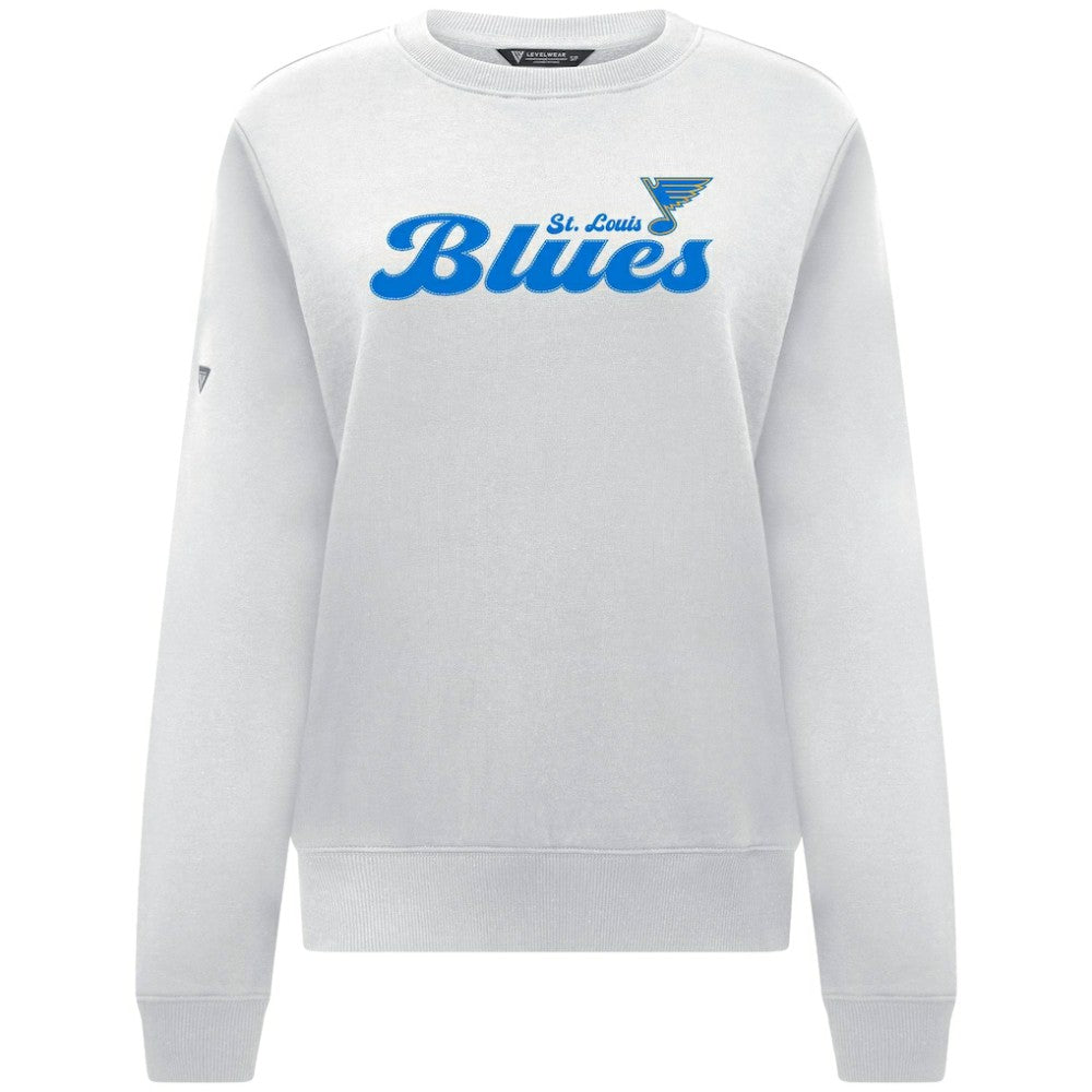 St. Louis Blues Levelwear Women's Yvette Big Script Tri-Blend Sweatshirt - White | US 203809132