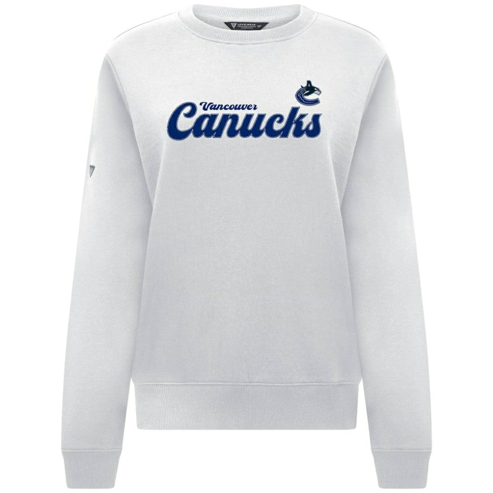 Vancouver Canucks Levelwear Women's Yvette Big Script Tri-Blend Sweatshirt - White | US 203809136