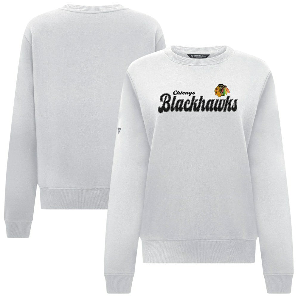 Chicago Blackhawks Levelwear Women's Yvette Big Script Tri-Blend Sweatshirt - White | US 203809139