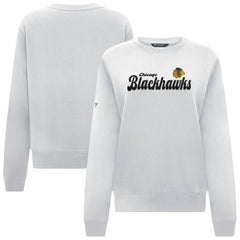 Chicago Blackhawks Levelwear Women's Yvette Big Script Tri-Blend Sweatshirt - White | US 203809139
