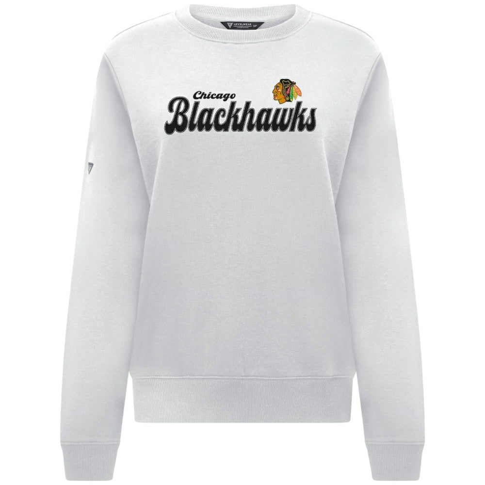 Chicago Blackhawks Levelwear Women's Yvette Big Script Tri-Blend Sweatshirt - White | US 203809139