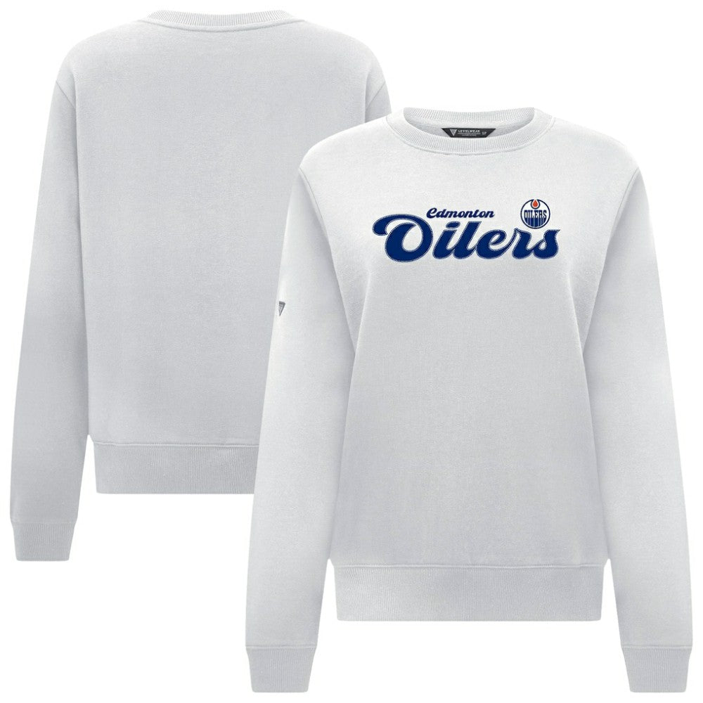 Edmonton Oilers Levelwear Women's Yvette Big Script Tri-Blend Sweatshirt - White | US 203809140