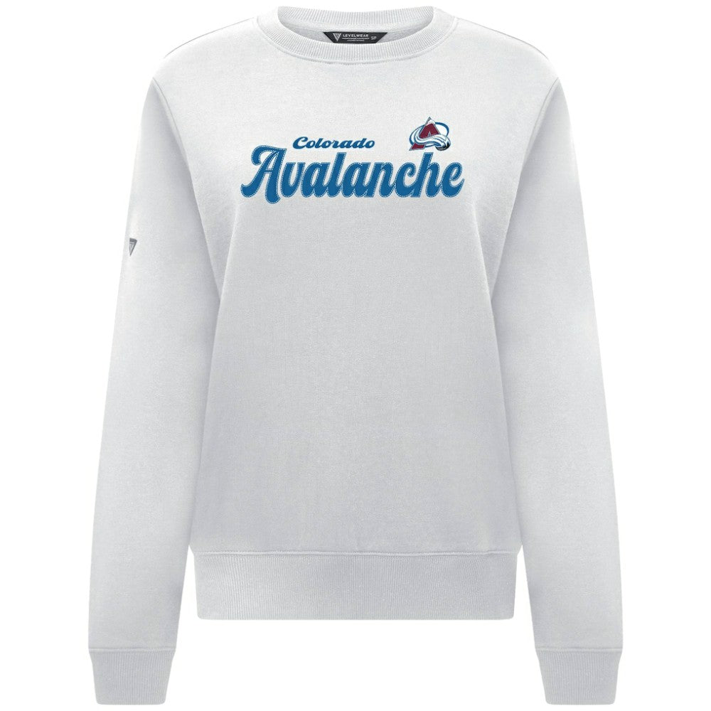 Colorado Avalanche Levelwear Women's Yvette Big Script Tri-Blend Sweatshirt - White | US 203809141