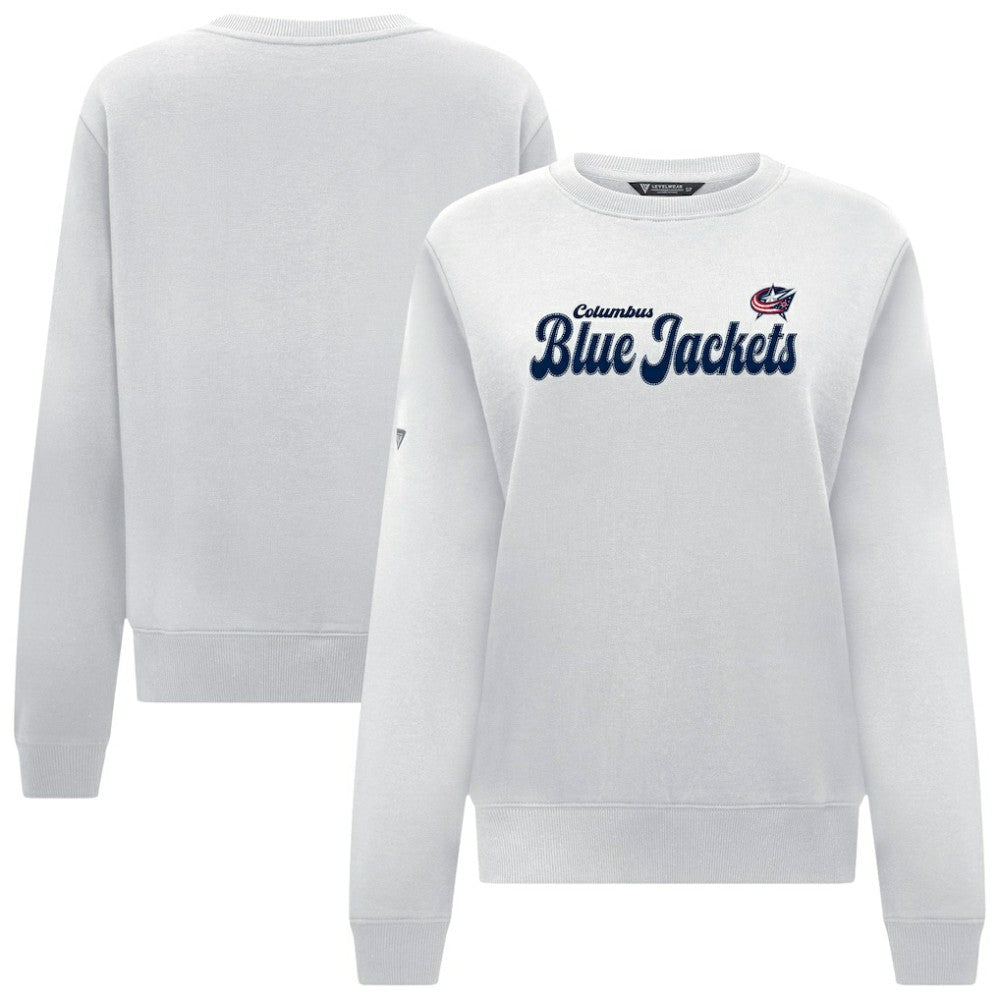 Columbus Blue Jackets Levelwear Women's Yvette Big Script Tri-Blend Sweatshirt - White | US 203809142