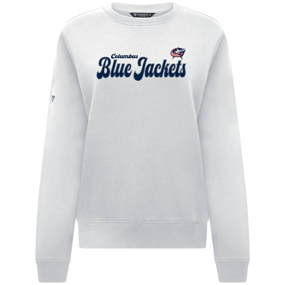Columbus Blue Jackets Levelwear Women's Yvette Big Script Tri-Blend Sweatshirt - White | US 203809142