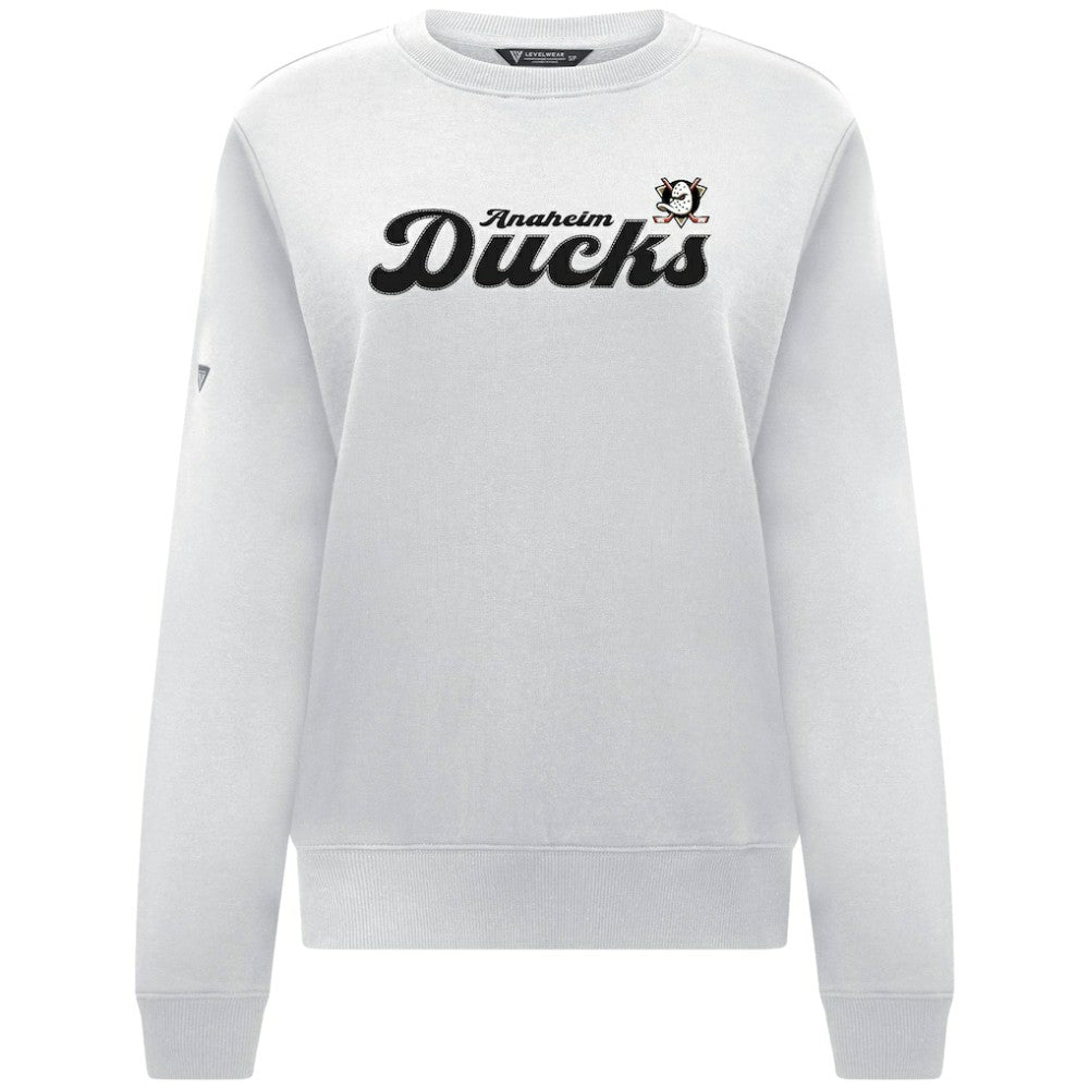 Anaheim Ducks Levelwear Women's Yvette Big Script Tri-Blend Sweatshirt - White | US 203809144