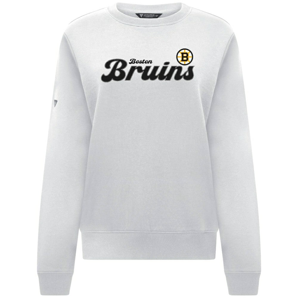 Boston Bruins Levelwear Women's Yvette Big Script Tri-Blend Sweatshirt - White | US 203809145