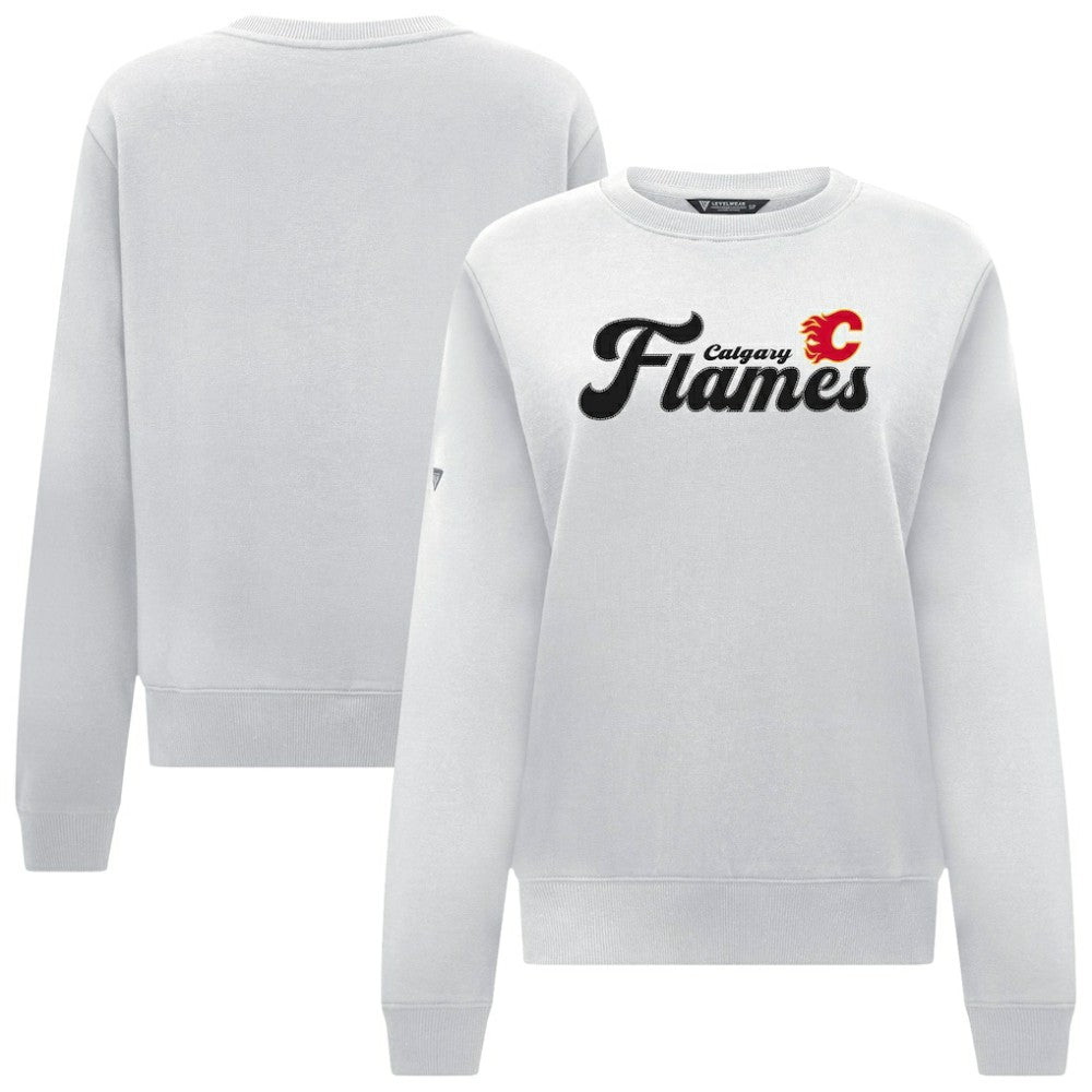 Calgary Flames Levelwear Women's Yvette Big Script Tri-Blend Sweatshirt - White | US 203809147